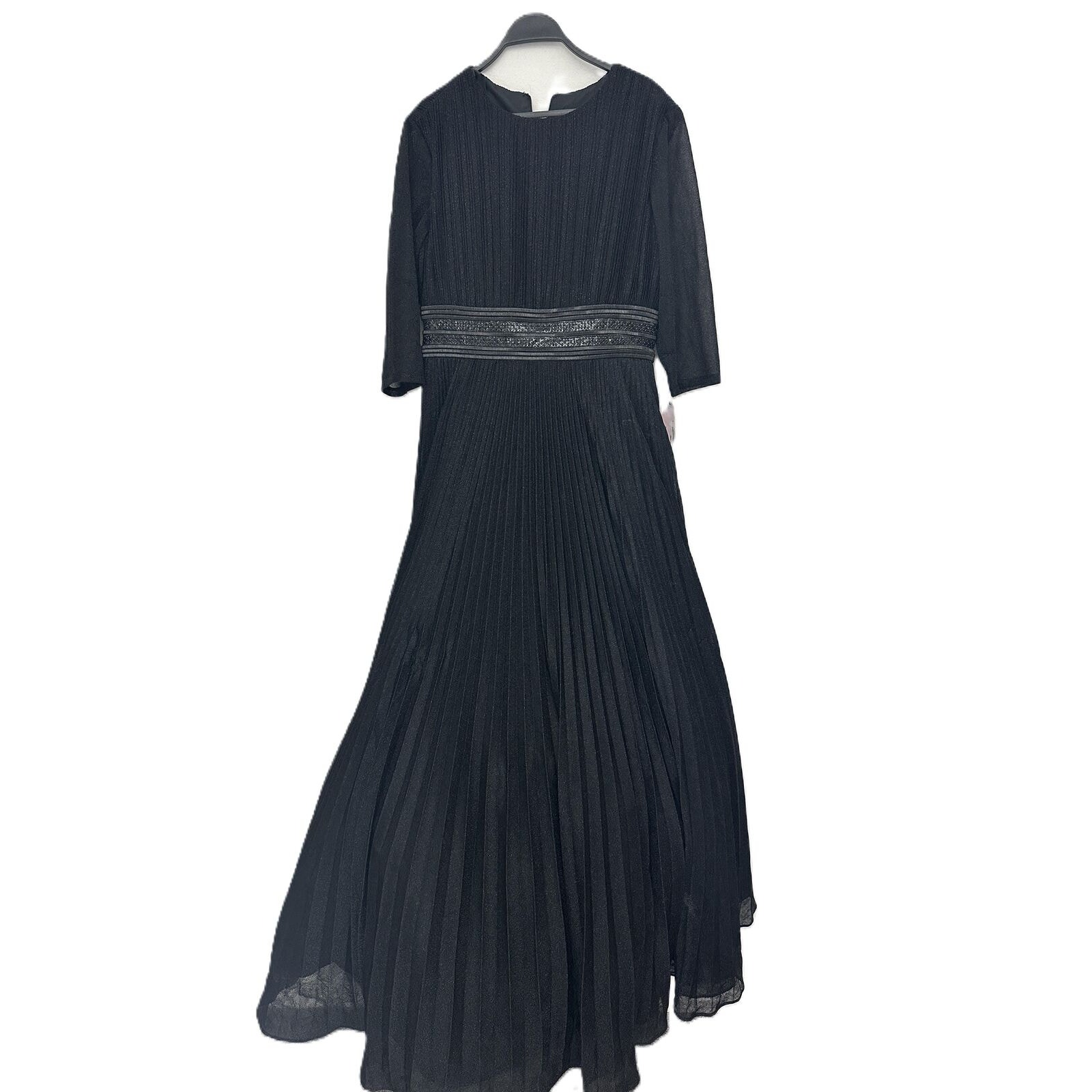 New Mac Duggal Black Embellished Waistband Pleated Dress 30700 Size 12